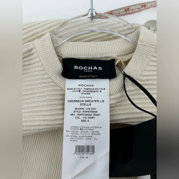 Rochas Crewneck L/S Ribbed Sweater Stella Ivory Size Small *NWT Some Stains - Picture 5 of 10